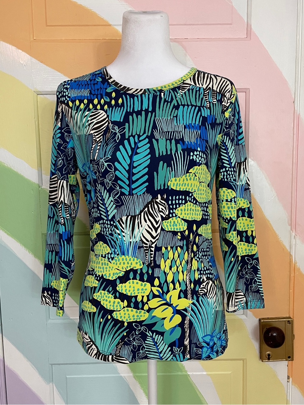 J. McLaughlin Catalina Cloth Safari Zebra Print Shirt Travel Resortwear Sz XS 💚🎀